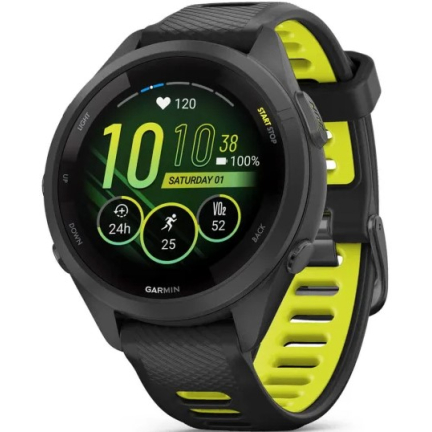 Garmin Forerunner 265S Black Bezel and Case with Black/Amp Yellow Silicone Band 42mm (010-02810-13)